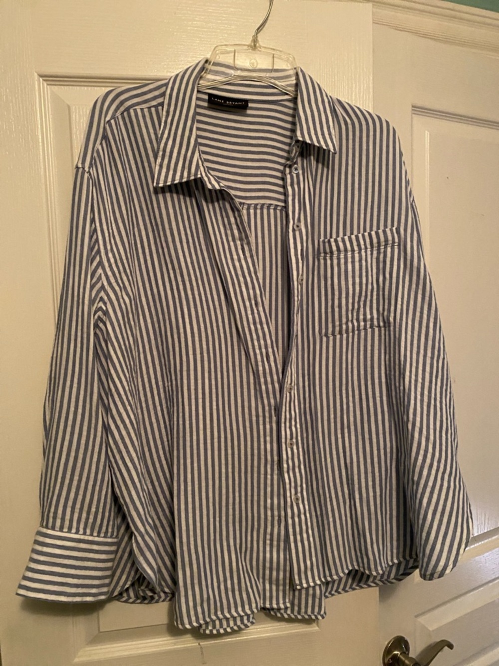 Lane Bryant Blue and White Striped Button-Down Shirt